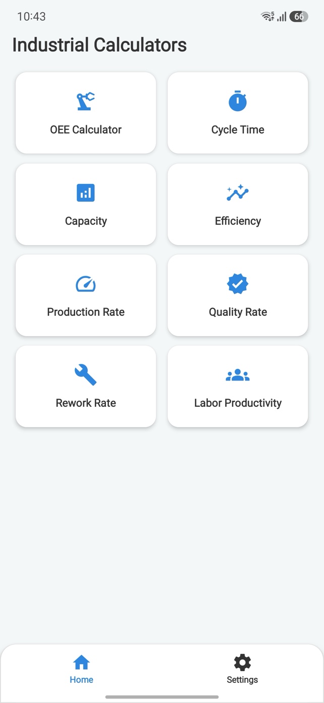OEE Calculator app home screen